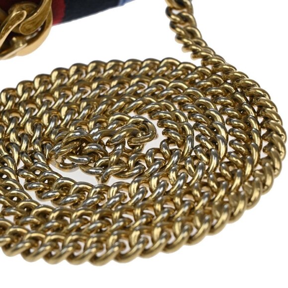 GUCCI Logo Sylvie Chain Mini Shoulder Bag Leather Blue GHW Italy 15EF777 - Picture 5 of 14